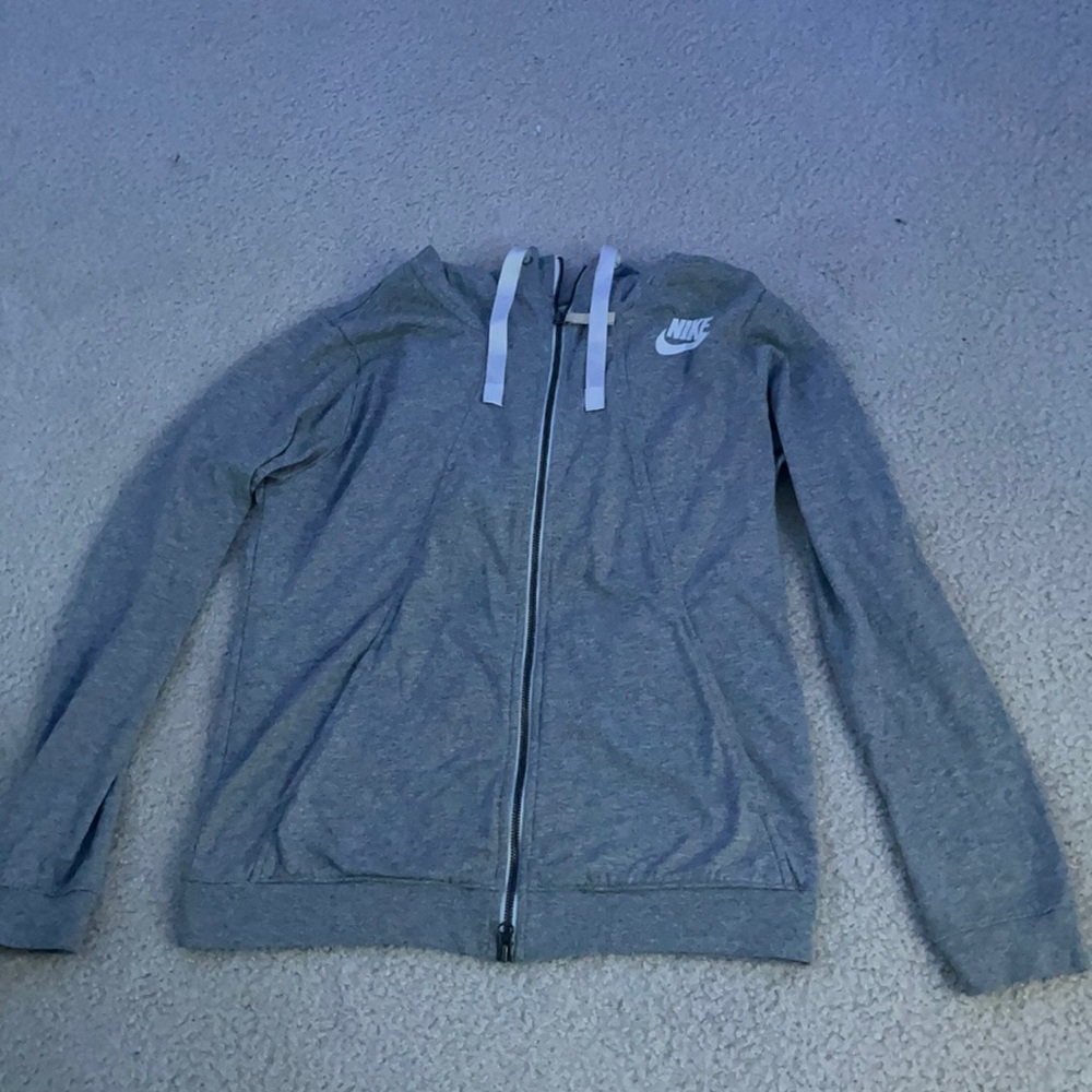 Nike grey hooded zip up, size M